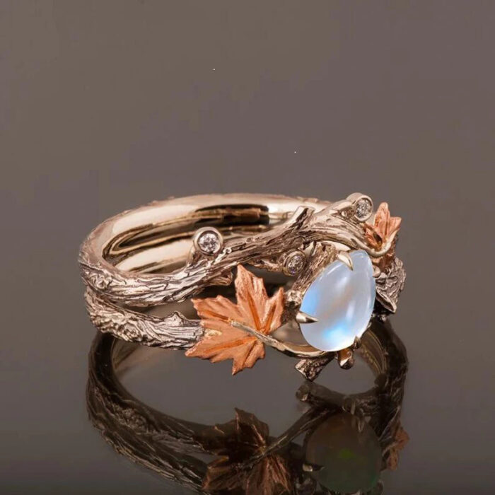 Moonstone Maple Leaf Ring – A Whisper of Autumn Magic on Your Finger - Image 2