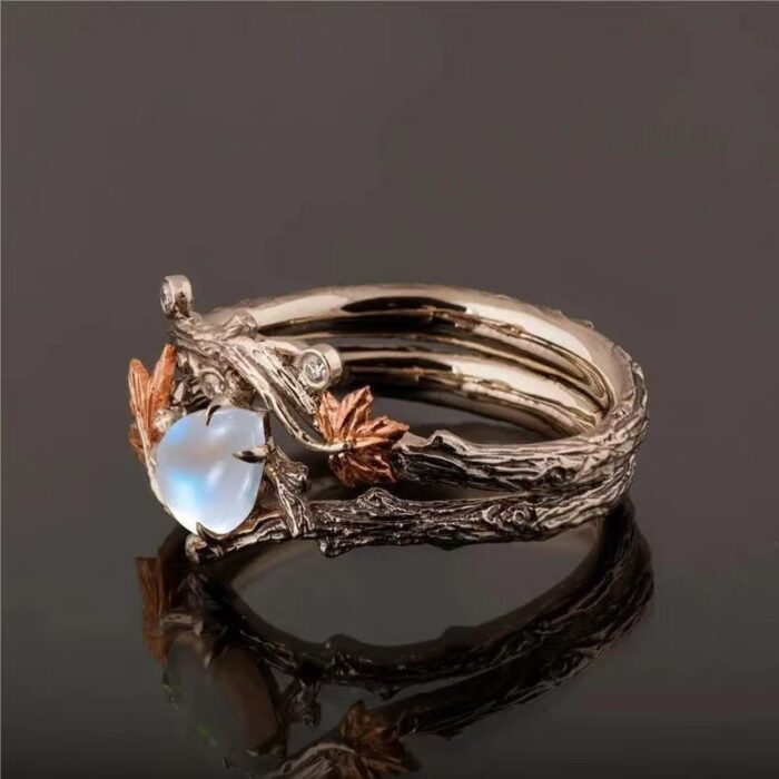 Moonstone Maple Leaf Ring – A Whisper of Autumn Magic on Your Finger - Image 3