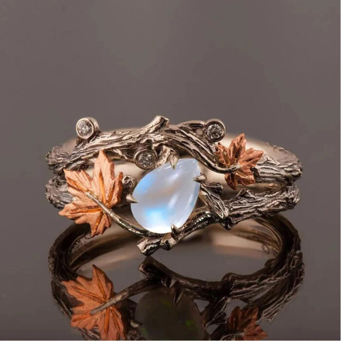 Moonstone Maple Leaf Ring – A Whisper of Autumn Magic on Your Finger - Image 1