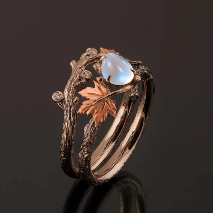 Moonstone Maple Leaf Ring – A Whisper of Autumn Magic on Your Finger - Image 4