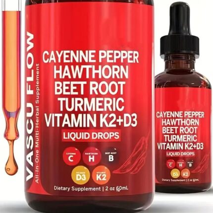 Cayenne Pepper Supplement Liquid Drops + Hawthorn Berry, Vitamin D3 K2 Organic Beet Root Powder, Ceylon Cinnamon, Turmeric Curcumin, Panax Ginseng