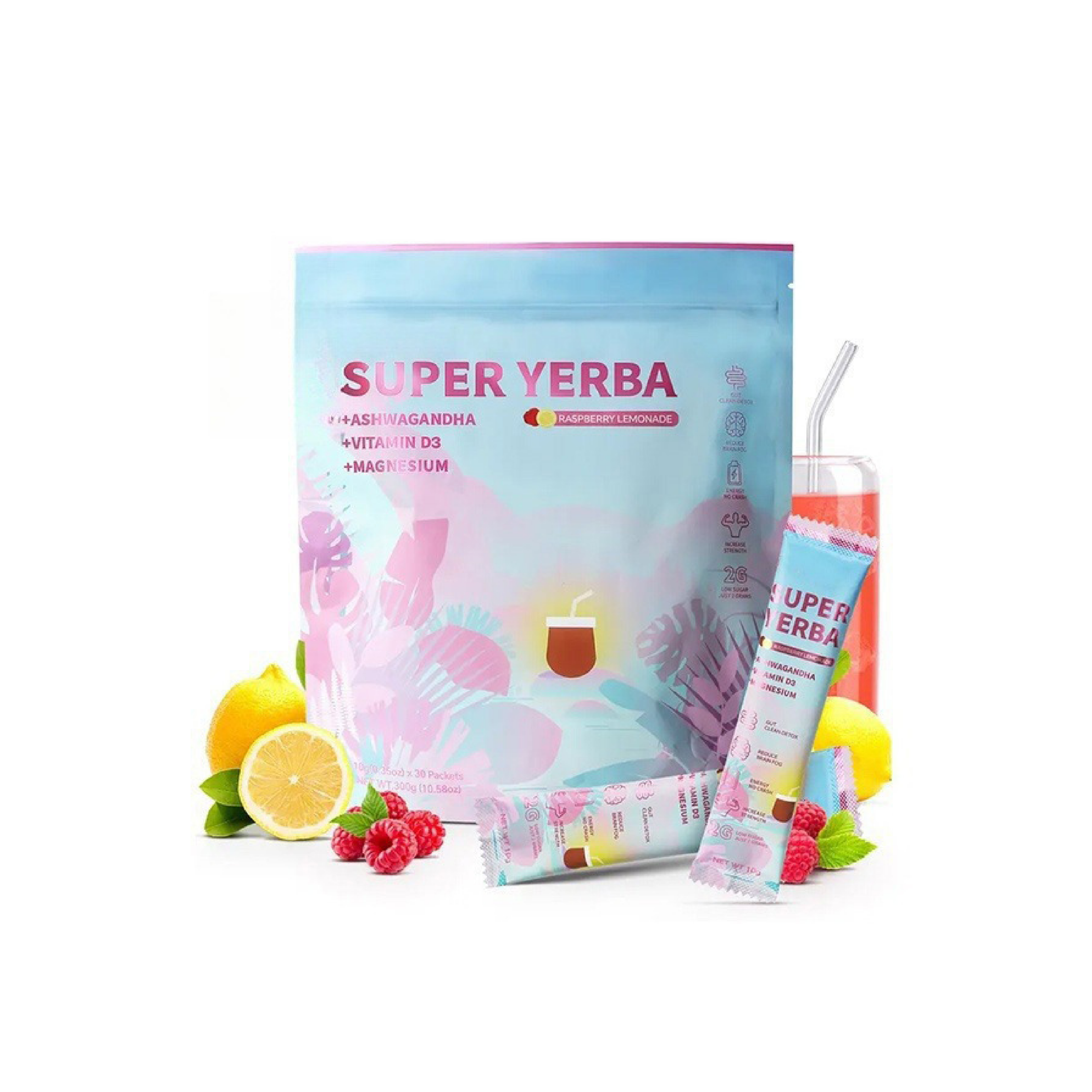 未标题-1_画板 1 副本 2 Super Yerba |RASPBERRY LEMONADE Flavor | Yerba Mate Instant Tea Powder | 30 Servings - Image 1